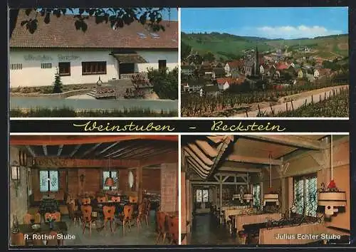 AK Lauda-Beckstein, Gaststätte Weinstuben-Beckstein, Ortsansicht mit Kirche