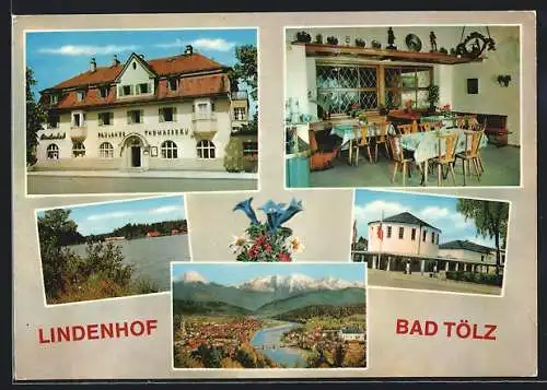 AK Bad Tölz /Obb., Das Gasthaus Lindenhof, mit Gaststube, Flusspartie