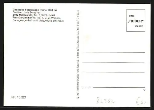 AK Mittenwald, Gasthaus Ferchensee, Bes. Luis Zunterer