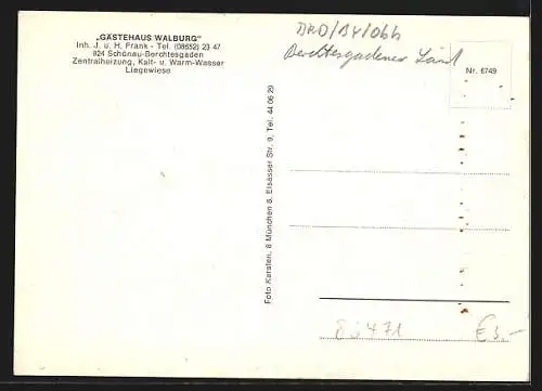 AK Schönau-Berchtesgaden, Die Pension Gästehaus Walburg, Inh. J. und H. Frank