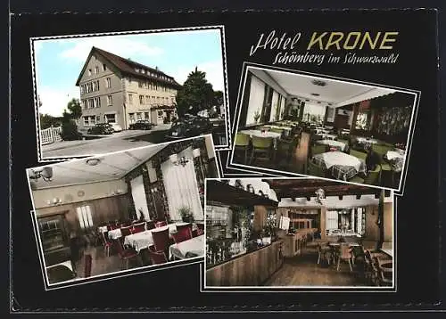 AK Schömberg im Schwarzwald, Das Hotel Krone, mit Speisesaal und Bar, Inh. Fam. Jung-Kling