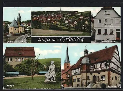 AK Grünsfeld, Alte Kirche, Café Dittmann, Anlage, Rathaus