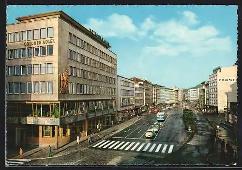 AK Pforzheim Leopoldplatz mit Gasthaus Goldener Adler und westliche Karl-Friedrich-Strasse