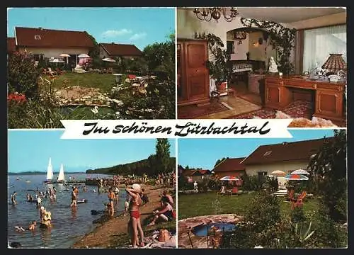 AK Fridolfing /Obb., Die Pension Haus Hubertus, mit Innenansicht, Garten und Badestrand, Inh. Hans Wenk