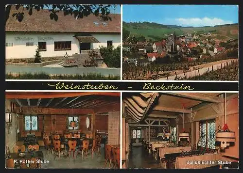 AK Lauda-Beckstein, Gaststätte Weinstuben-Beckstein, Ortsansicht mit Kirche