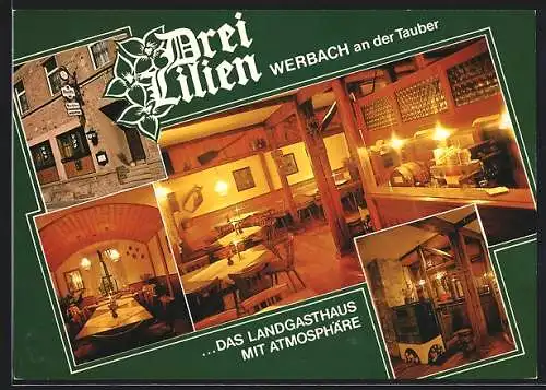 AK Werbach an der Tauber, Das Gasthaus Drei Lilien, mit Innenansichten, Inh. Leonardo Barisic