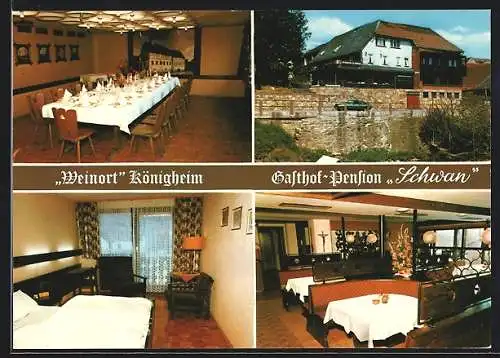 AK Königheim, vier Ansichten von Gasthof-Pension Schwan