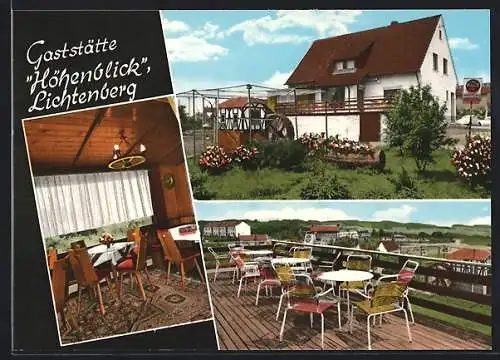 AK Lichtenberg bei Morsbach, Die Gaststätte Höhenblick, mit Gaststube und Terrasse, Inh. H. Brosche