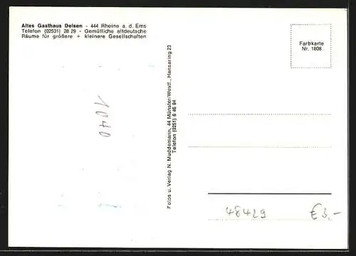 AK Rheine a. d. Ems, Das Alte Gasthaus Delsen, mit Speisesaal, Gaststube und Barbereich