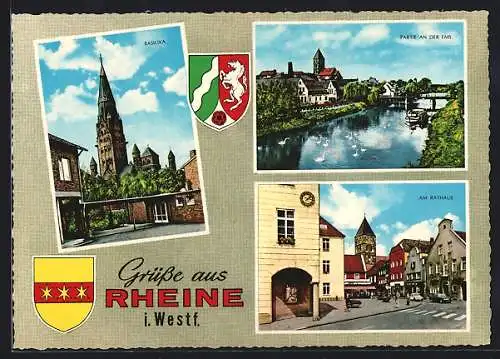AK Rheine i. Westf., Die Basilika, Partie am Rathaus, die Ems