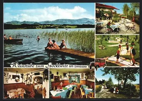 AK Stephanskirchen am Simssee, Gasthaus Weinstube zum Gocklwirt, mit Innenansichten und Terrasse, Minigolfplatz