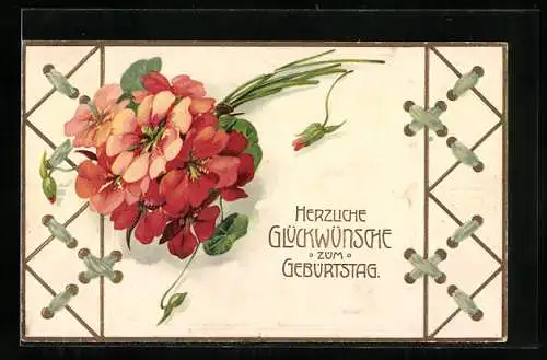 Präge-AK Mohnblumenstrauss zum Geburtstag
