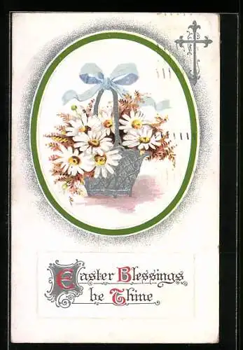 Präge-AK Blumenkorb mit Margerithen zu Ostern