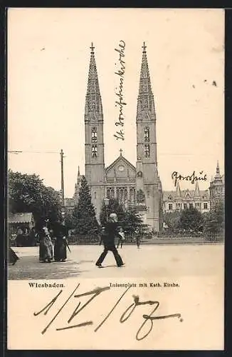 AK Wiesbaden, Luisenplatz mit Kath. Kirche