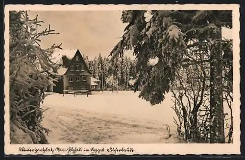AK Ober-Holzhau im Erzgeb., Ansicht der Fischerbaude im Winter