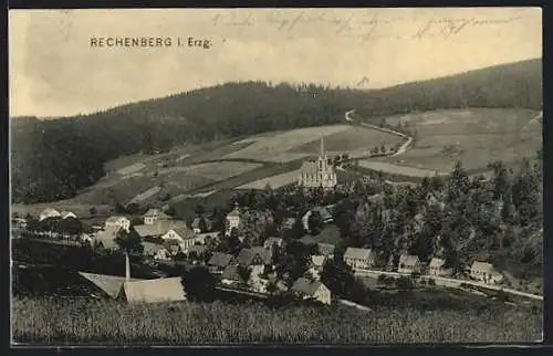 AK Rechenberg i. Erzg., Blick auf Ort und Kirche
