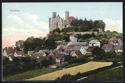 AK Hanstein, Ruine mit Ortsansicht