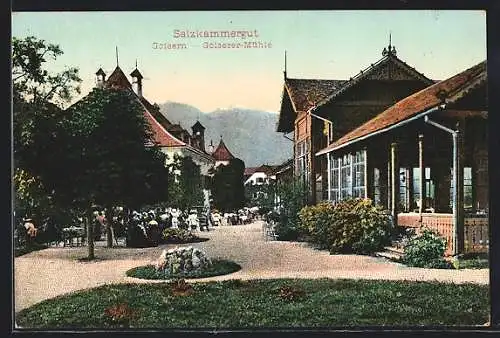AK Goisern /Salzkammergut, Goiserer Mühle mit Besuchern