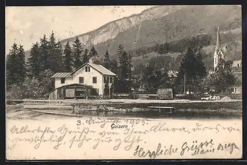 AK Goisern, Uferpartie mit Bergpanorama