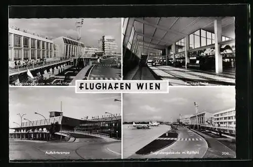 AK Wien, Flughafen, Passagierhalle, Auffahrtsrampe, Rollfeld, Flughafengebäude