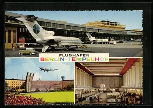 AK Berlin, Flughafen Tempelhof mit Abfertigungshalle