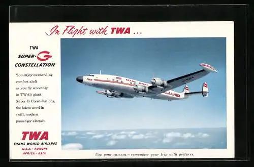 AK Flugzeug der TWA Super-G-Constallation in der Luft