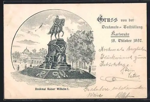 Lithographie Karlsruhe, Denkmal Kaiser Wilhelm I. Enthüllung 18.10.1897