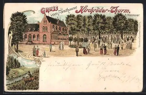 Lithographie Hannover-Kirchrode, Gasthof Forsthaus Kirchröder Thurm