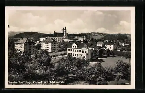 AK Garsten bei Steyr /Oberd., Ortsansicht mit Schülerheim