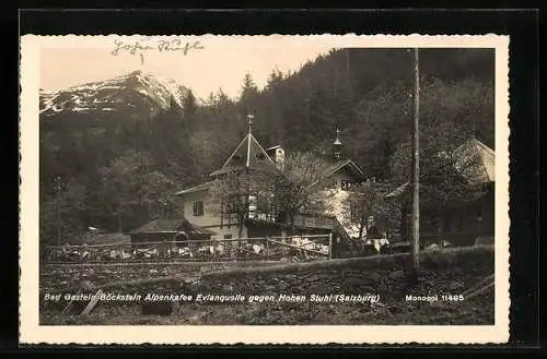 AK Bad Gastein, Alpenkaffee Evianquelle gegen Hohen Stuhl