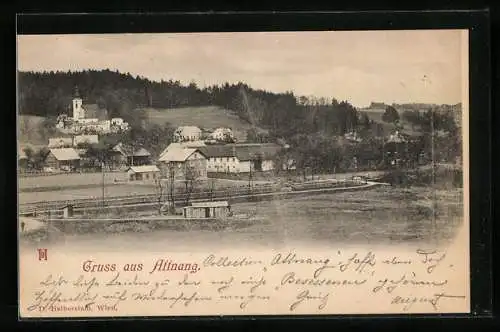 AK Attnang, Ortsansicht mit Kirche aus der Vogelschau