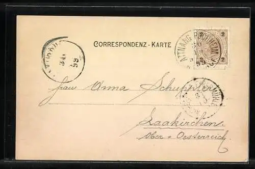 AK Attnang, Ortsansicht mit Kirche aus der Vogelschau