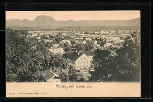 AK Attnang, Ortsansicht mit Blick auf den Traunstein