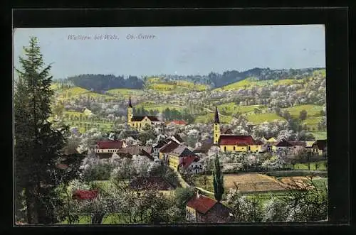 AK Wallern / Wels, Ortsansicht mit Kirche