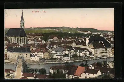 AK Steyr /O. Oe., Ortsansicht mit Kirche aus der Vogelschau