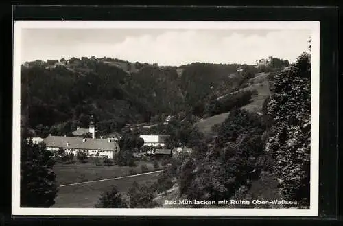 AK Bad Mühllacken, Panorama mit Ruine Ober-Wallsee
