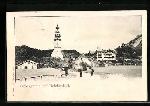 AK Grossgmain b. Reichenhall, Ortspartie mit Blick zur Kirche