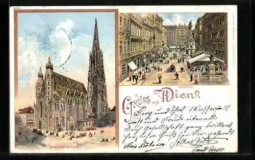 Lithographie Wien I, Stephans-Dom, Graben