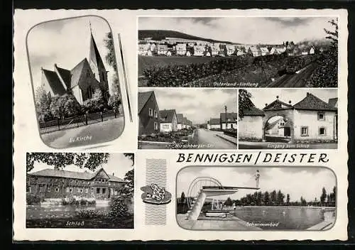 AK Bennigsen /Deister, Ev. Kirche, Osterland-Siedlung, Schloss, Schwimmbad, Hirschberger Strasse
