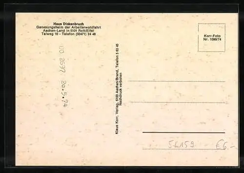 AK Rott /Eifel, Haus Dickenbruch, Genesungsheim der Arbeiterwohlfahrt Aachen-Land, Talweg 10