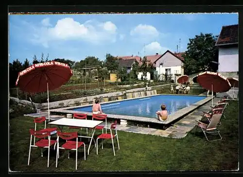 AK Birkenfeld /Ufr., Pension Gasthaus zum Stern mit Schwimmbecken