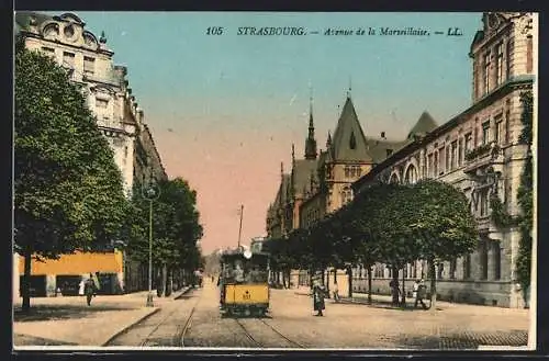 AK Strasbourg, Avenue de la Marseillaise, Strassenbahn