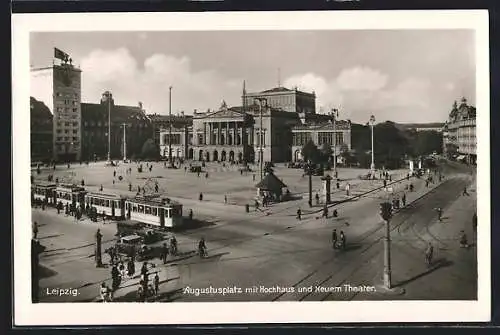 AK Leipzig, Augustusplatz mit Hochhaus und Theater, Strassenbahn