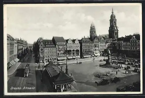 AK Dresden, Altmarkt mit Geschäften und Strassenbahn