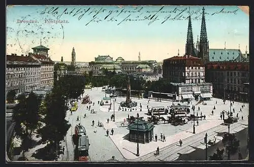 AK Dresden, Postplatz mit Strassenbahn