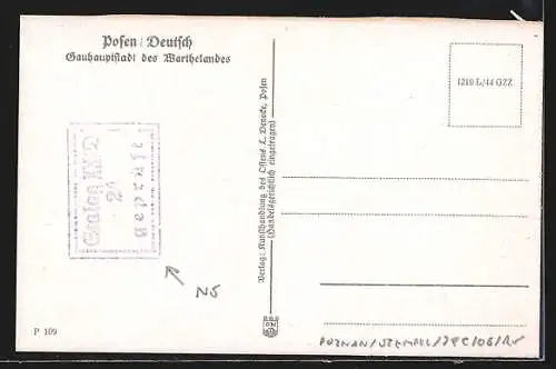 AK Posen, Partie an den Messehallen mit Strassenbahn