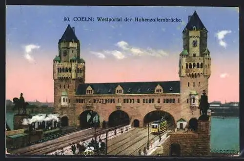 AK Köln, Strassenbahn auf der Hohenzollernbrücke