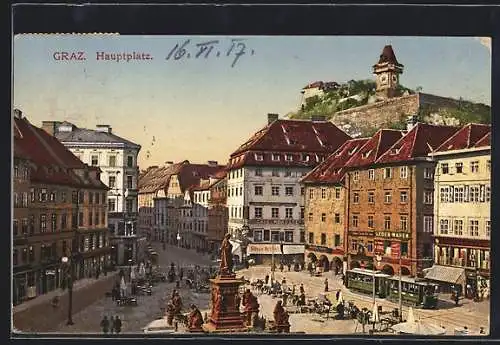 AK Graz, Strassenbahn auf dem Hauptplatz