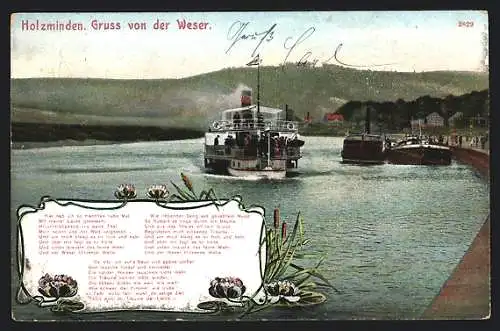 AK Holzminden, Weserpartie mit Dampfer