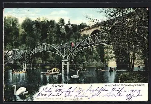 AK Görlitz, Neissepartie mit Laufsteg u. Viaduct